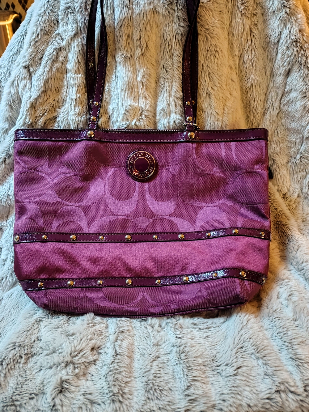 Coach Plum Signature C Tote with Stud Trim